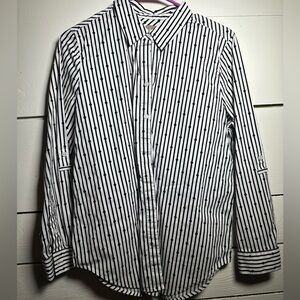 Chico's Black and White Striped Button Down Shirt